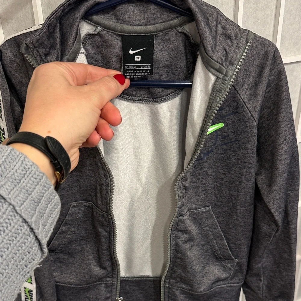 Nike Charcoal Tracksuit Jacket with Bright Green Swoosh Soccer Ball Size 3T
